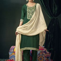 SANISA Ethnic Motifs Sequinned Straight Kurta with Trousers & Dupatta-picture-43