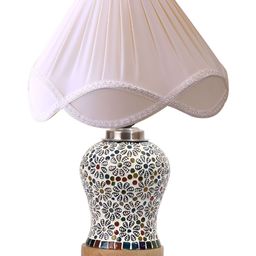 Devansh Off White Printed Wood Frusturical Shaped Table Lamp image 3