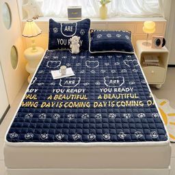 JC HOME Navy Blue & Yellow Typography 150 TC Single Bedsheet with 1 Pillow Covers-image-50