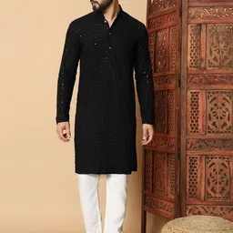 FoxDX Men Ethnic Motifs Striped Thread Work Kurta-image-39