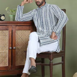 Jompers Men Embroidered Regular Mirror Work Kurta with Pyjamas-11