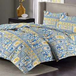 VAS COLLECTIONS Blue & White Floral Polycotton 4 Piece Double Extra Large Superfine Bedding Set-picture-7