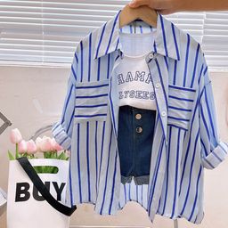 Xsole Girls Striped Shirt With Printed T-shirt And Shorts-picture-27