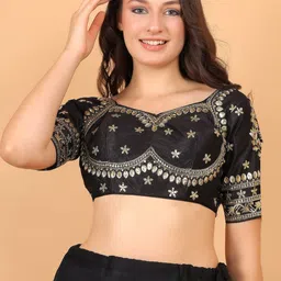 Trendzmy Embroidered Silk Sweetheart Neck Elbow Sleeve Saree Blouse-picture-36