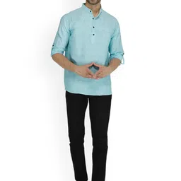Aaryavar Mandarin Collar Roll-Up Sleeves Pure Cotton Straight Kurta-image-55