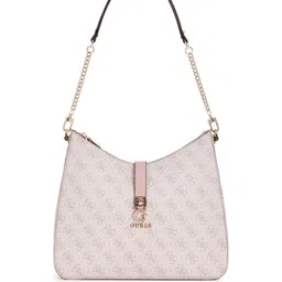 GUESS Ethnic Motifs Printed PU Half Moon Hobo Bag with Cut Work-image-91