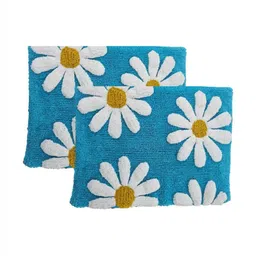 Aura 2-Pcs Turquoise-Blue & White Self-Designed 1800 GSM Cotton Anti Skid Bath Rugs-18