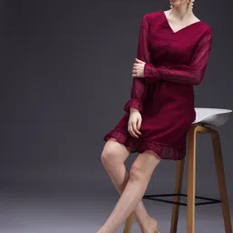 emeros Bishop Sleeve Georgette Formal A-Line Dress-picture-43