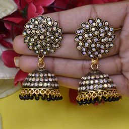 MEIRA JEWELLERY Artificial Stones Studded 7 Beaded Dome Shaped Jhumkas-picture-29
