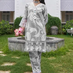 HEEPOSH Printed Pure Cotton V Neck Tunic With Trousers Co-Ords Set-image-11