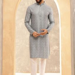 SOJANYA Men Embroidered Regular Sequinned Kurta with Pyjamas-image-5