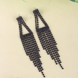 StyleCast Brass Plated Rhinestone Studded Contemporary Tasselled Drop Earrings-image-93