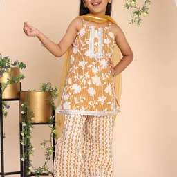 Cutiekins Girls Floral Printed Kurta with Palazzo & Dupatta-image-46