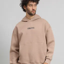 GRIFFEL Men Typography Printed Hood Fleece Pullover Sweatshirt-picture-33
