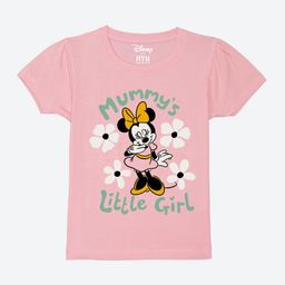 Wear Your Mind Girls Minnie Mouse Printed Puff Sleeves Pure Cotton Applique T-shirt-image-79