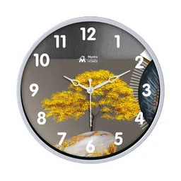 Myntra Elegant Homes Yellow & Grey Printed Analogue Round Contemporary Wall Clock-47