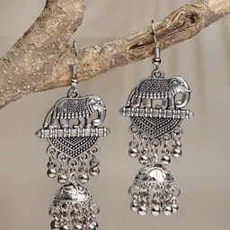 Anouk German Silver Plated Elephant Design Oxidised Dome Shaped Jhumkas-16