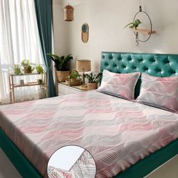 KLOTTHE Pink & Brown Floral Printed 300 TC Fitted King Bedsheet Set 2.50 m x 2.25 m-image-24