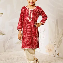 VASTRAMAY Girls Bandhani Printed Regular Kurta with Patiala-image-43