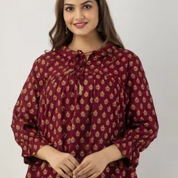DMP FASHION Floral Printed Tie Up Neck Kurti-picture-47