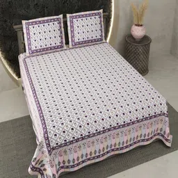 Qfab Purple Floral 250 TC King Bedsheet with 2 Pillow Covers-picture-36