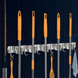 Sittella 2 Pcs Stainless Steel 5 Racks With 6 Hooks Wall Mounted Broom & Mop Stick Holder-picture-6