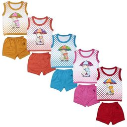 JUST TRY FASHION Kids Pack Of 5 Printed Pure Cotton T-Shirt With Shorts-image-89