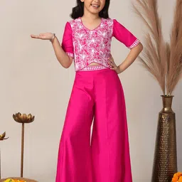 BAESD Girls Ethnic Motifs Embroidered Regular Thread Work Top with Palazzos-image-60