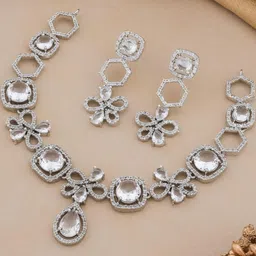 TIYARA Silver Stone Studded Jewellery Set-48