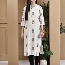 Rajnandini Women Ethnic Motifs Printed Mandarin Collar Cotton Straight Kurta-picture-12