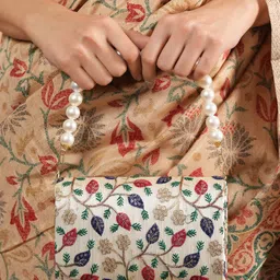 gaura pakhi Flloral Embroidered Sequinned Canvas Foldover Clutch-22