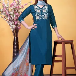 KAUTIK FABRICS Women Floral Embroidered Regular Thread Work Kurta with Trousers & With Dupatta-picture-20