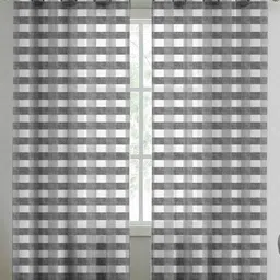 Aura Grey & White 2 Pieces Checked Sheer Door Curtains-image-48