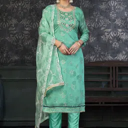 SAINOOR Embellished Semi-Stitched Dress Material-image-89