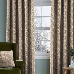 Nefertiti Home Camel Brown Set of 2 Floral Black Out Long Door Curtain-16