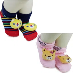 NESKA MODA Kids-Unisex Set Of 2 Ankle Length Cotton Socks-81