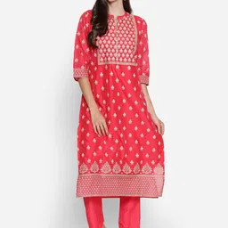 Shree Women Floral Printed Regular Chanderi Silk Kurta with Trousers-picture-40