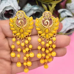 MEIRA JEWELLERY Gold-Plated Artificial Stones Studded & Beaded Drop Earrings-picture-15