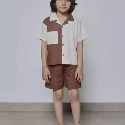 Jiya Fashion Boys Colourblocked Short Sleeves Pure Cotton Shirt With Shorts-image-8