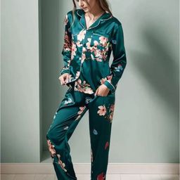 NIJANAND TEXTILE Printed Shirt Collar Night suit-image-93