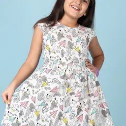 V-Mart Girls Conversational Printed Cotton Fit & Flare Dress-picture-31