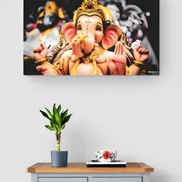 Tushaco Handicrafts Beige & Black Ganesha Canvas Wall Art-image-82
