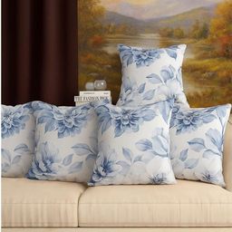 Myntra Elegant Homes White & Blue Set of 5 Square Cushion Covers-picture-43