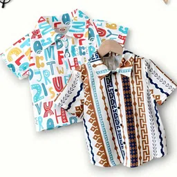 vani couture Boys Shirt Checkered, Printed Casual Short Sleeve Shirts Pack of 2-picture-31