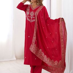 KALINI Women Ethnic Motifs Embroidered Thread Work Kurta with Trousers & Dupatta-picture-10