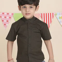 Polka Tots Boys Band Collar Solid Cotton Casual Shirt-image-26