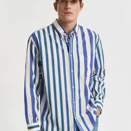 GANT Men Relaxed Fit Button-Down Collar Vertical Striped Cotton Casual Shirt-picture-11