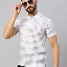 XYRIS Men Geometric Printed Polo Collar T-shirt-image-77