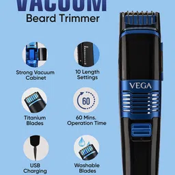 VEGA Men Smart Series Vacuum Beard Trimmer with Mess Free Trimming & 60Min Runtime VHTH-28 image 3