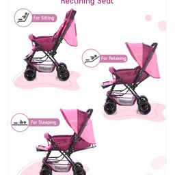 Babyhug Cocoon Stroller With Mosquito Net & Reversible Handle - Fuchsia image 2